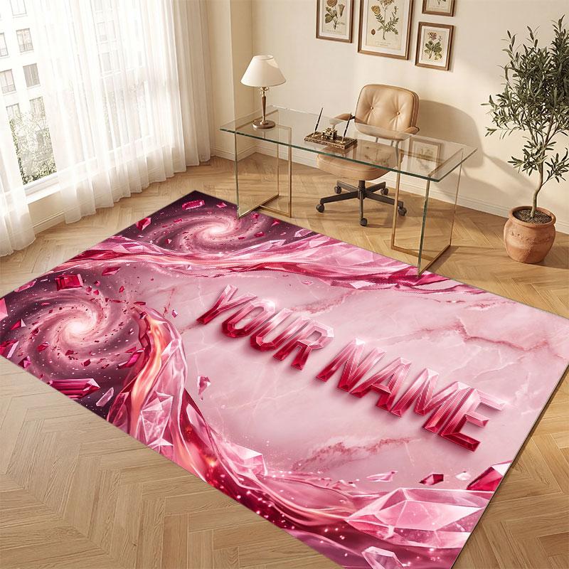 Space Cosmic Theme Crystal Velvet Floor Rug Personalized Custom Name Text Warm Carpet Home Decoration