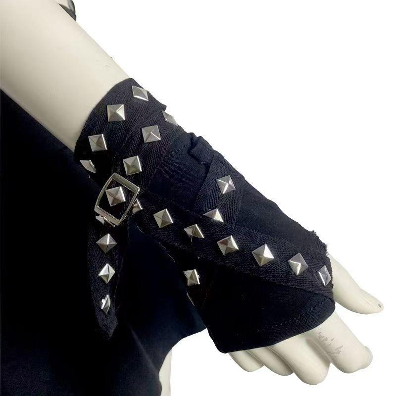 Punk style gloves, super cool rivet sleeves, spicy girl sun protection, metal buckle gloves
