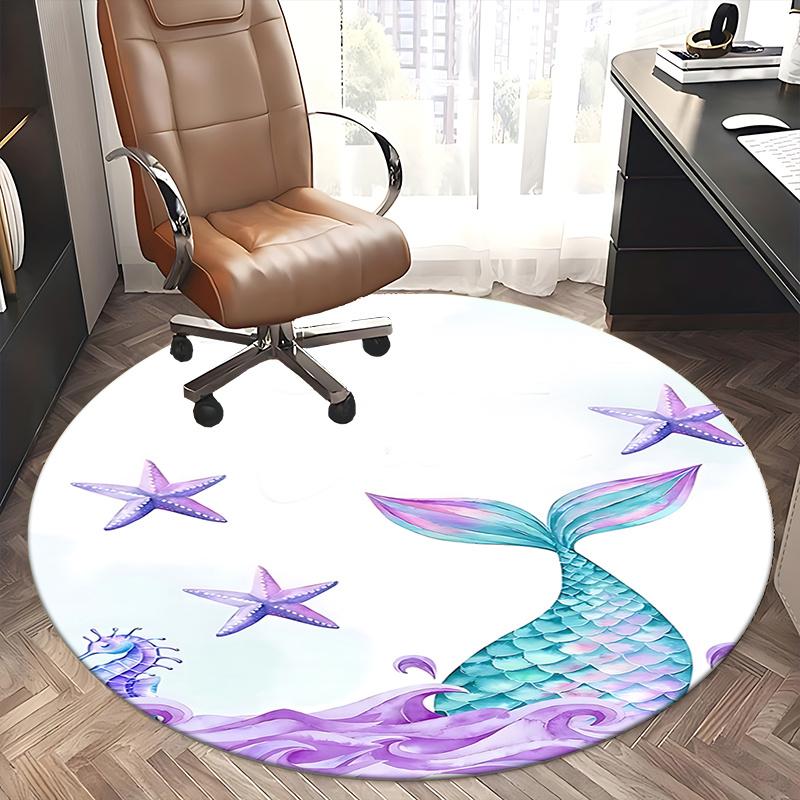 Mermaid Tail Chair Mat - Round Carpet for Home Decor, Office Use, Living Room