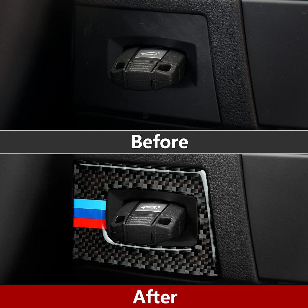 Car Key Engine Start Stop Push Start Button Frame Trim Cover Carbon Fiber Sticker Decal Fits for BMW E90 E92 E93 2006 2007 2008 2009 2010 2011 2012