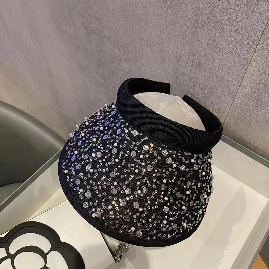 Fortgeschrittener Zigeuner Strass Stroh Leerer Zylinder Damen Sommer Ausflug Meer Sonnenschutz Schatten Stirnband Hut