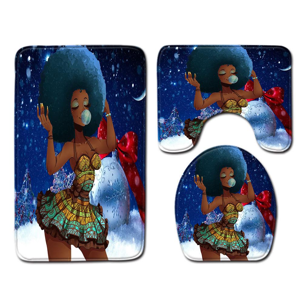 African Women'S Bathroom Floor Mat Three-Piece Bathroom Carpet Toilet Mat Set Doormat Bathroom Non-Slip Mat
