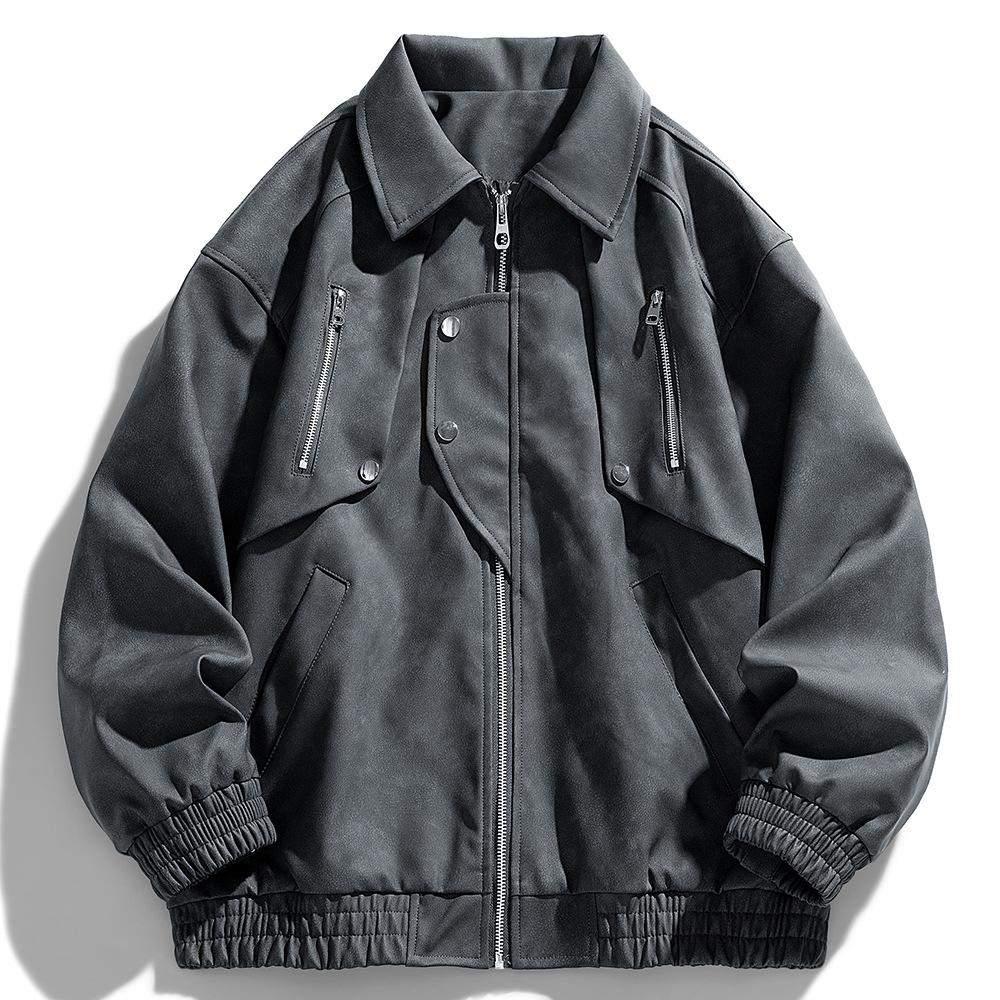 Herren Revers Lederjacke Herren Frühling und Herbst Amerikanische Reißverschluss PU Lederjacke