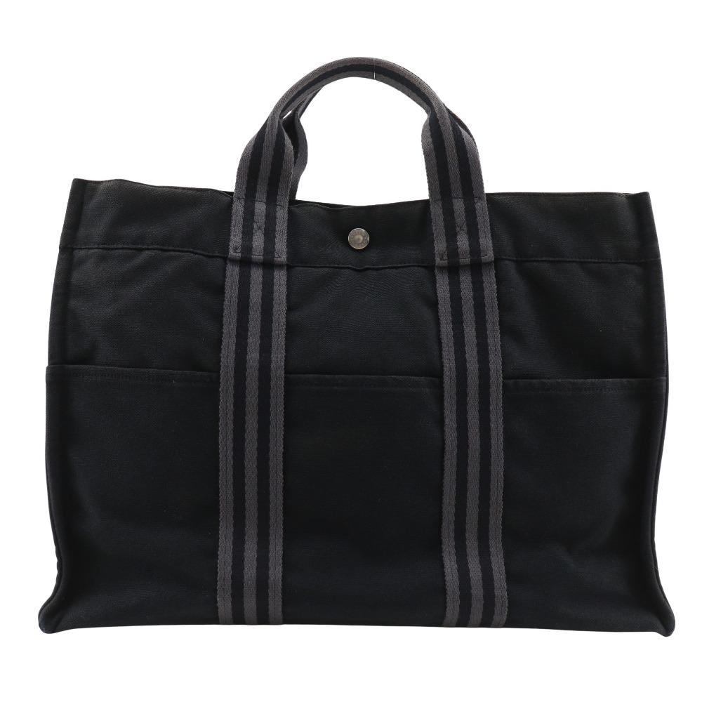 

HERMES Fourre Tout tote MM Handbag black/gray cotton unisex Used