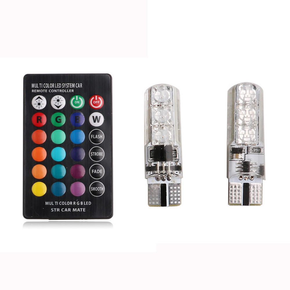 2x T10 5050 LED RGB Multi-color Interior Side Light Strobe Remote Control