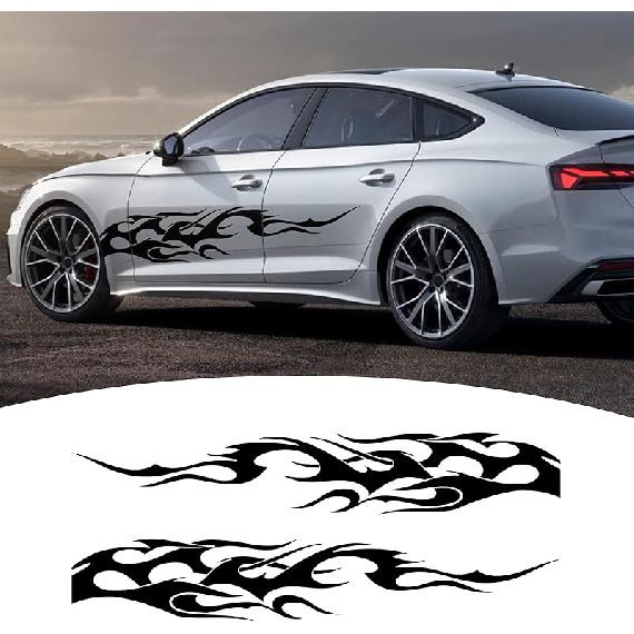 Bilisin Universal Vinyl Flame Graphics Car Body Side Sticker Racing Sports Stripe Decals Decoration For All Cars SUV Truck Off-Road Vehicles 2Pcs