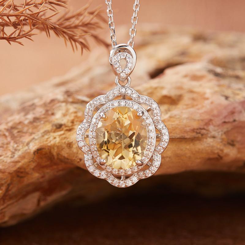 Natural Topaz Amethyst Citrine Pendant Necklace Women'S S925 Sterling Silver Color Treasure Jewelry