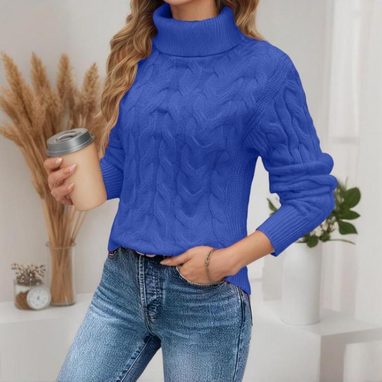 Warm Oversized Cable Knit Sweater Women Turtleneck Pullover Solid Color Thick Slim Fit Long Sleeve