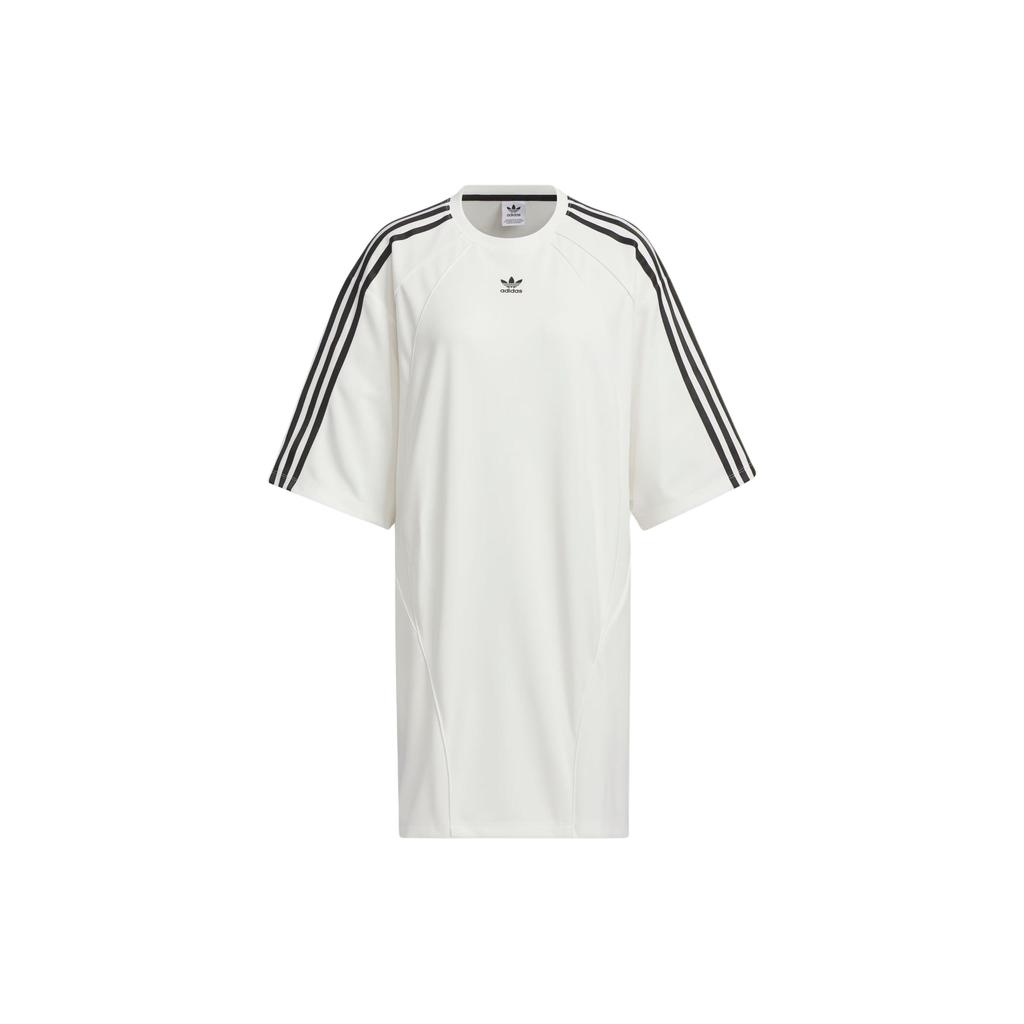 Adidas Originals Oversized Tee Dress Sports Comfortable Loose Three Stripes Round Neck Short Sleeve Dress Women Dresses White JD5773