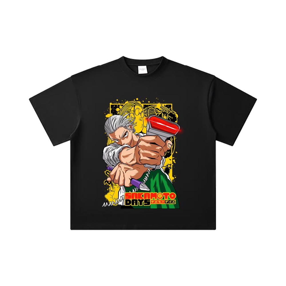260 GSM Double Yarn 32 Count 100% Cotton Sakamoto Days V4 Taro Print Unisex Heavy Cotton T Shirt