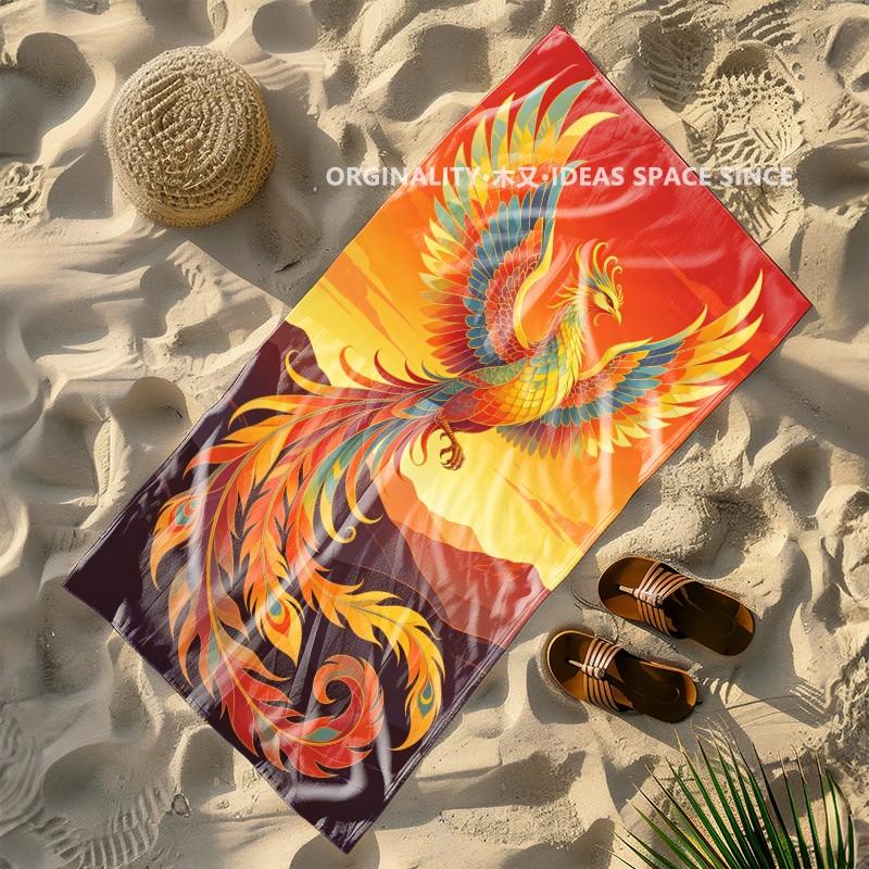 Vintage Phoenix Sunset Beach Towel Patterned Sunscreen And Windproof Suitable For Swimming Pool Camping Travel