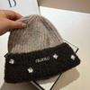 French Light Luxury Niche Rhinestone Min Color Matching Wool Hat, Winter Celebrity Wool Blended Knitted Hat