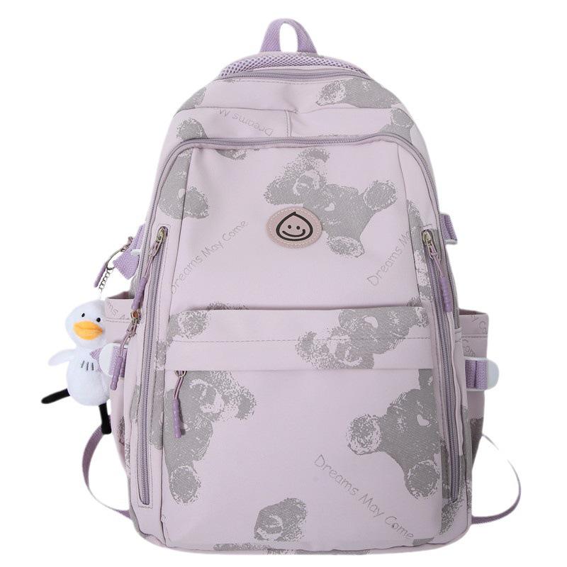 Unisex Large Capacity Fashionable Teddy Bear Print Backpack for Students and Travelers