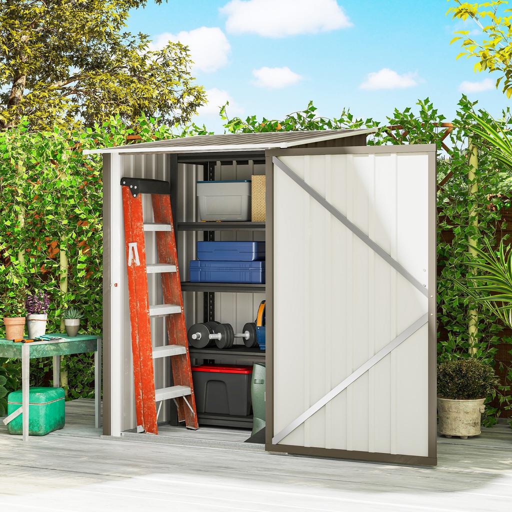 Garden Tool Shed In Galvanized Steel with Door, 100x104x160 Cm, Brown and White