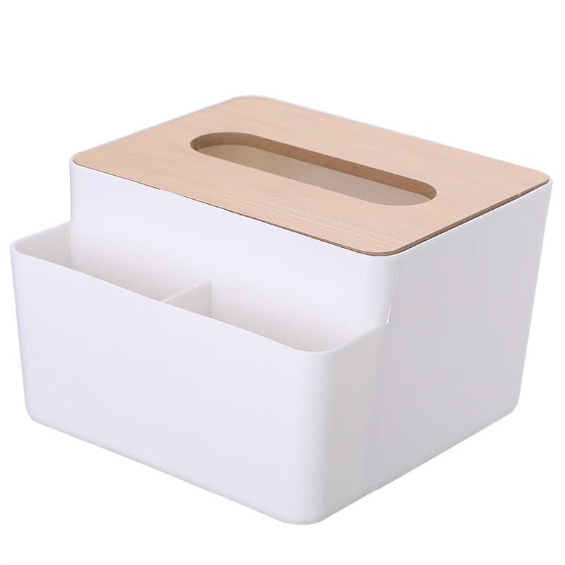 Qing Ruo Xi Bamboo Lid Desktop Tissue Box & Remote Organizer