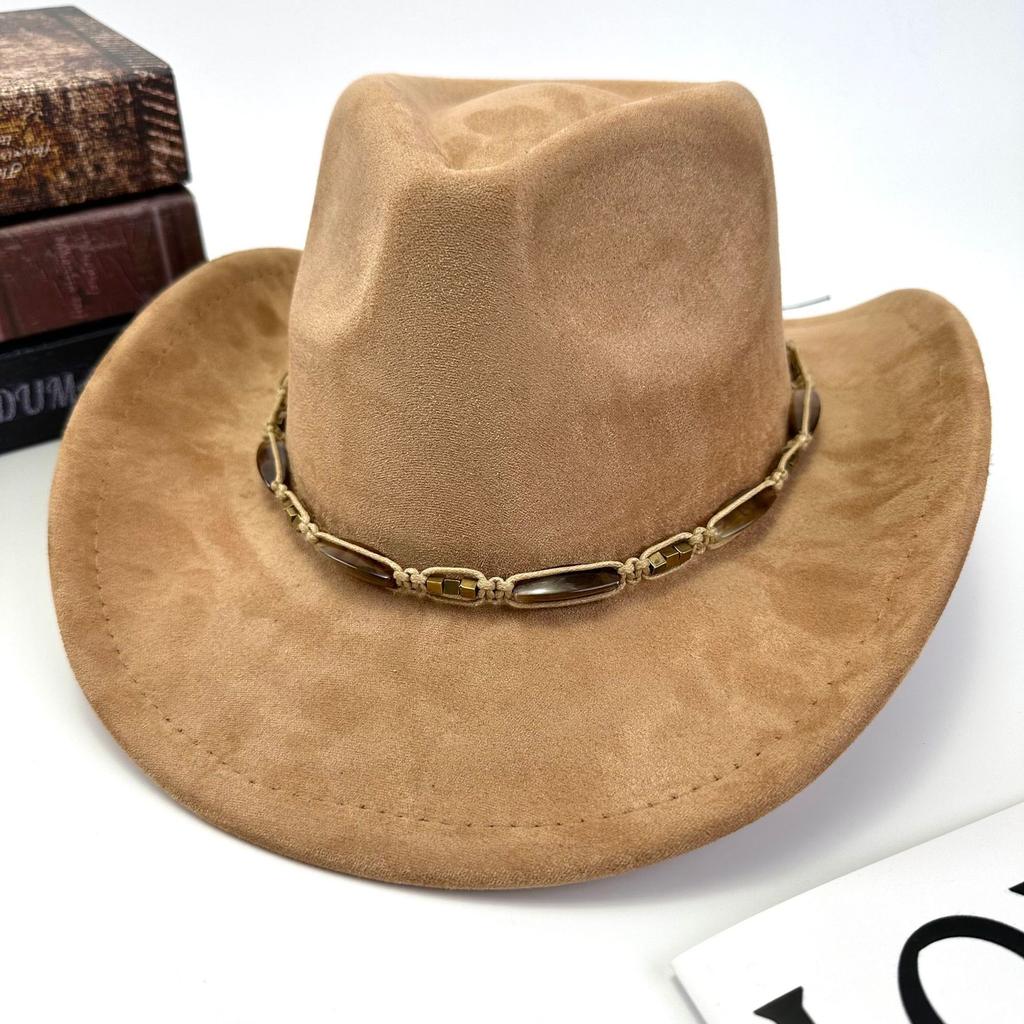 Western Cowboy Hat Women Woolen British Suede Accessories Peach Heart Top Hat Felt Hat