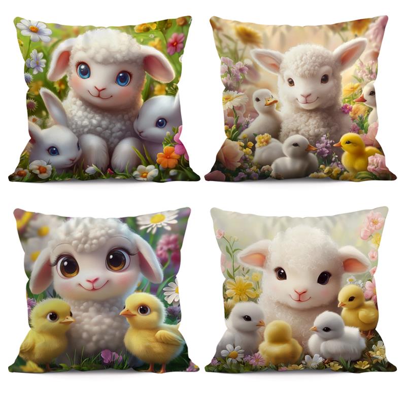 1 Pc Cute Sheep Pillow Cover For Home Living Room Bedroom Sofa Office Decorative Pillowcase Soft Throw Pillows 45*45 Cm