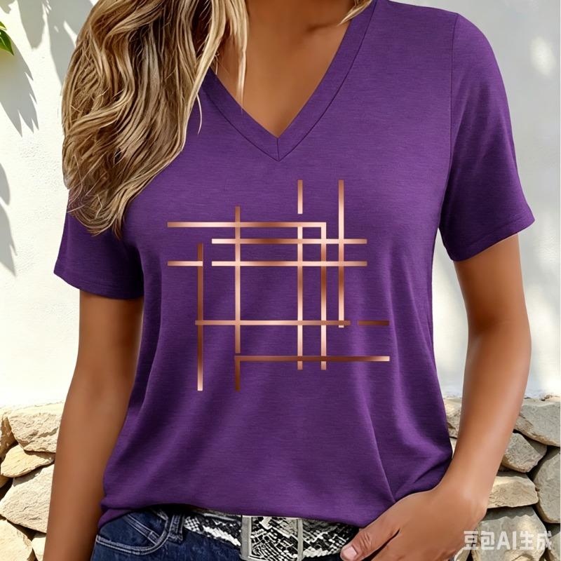 2026 New Summer Women's Fashion T-Shirt Short Sleeve 3D Cat Print Top Tees V-Neck Casual