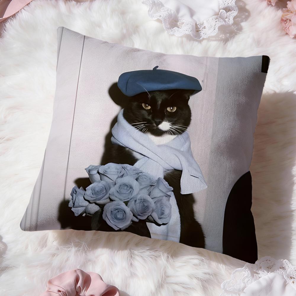 Cute Black Cat Cushion Cover Premium Comfort Reversible Pillow Cove -Two In One Design for Any Room & Car Interior