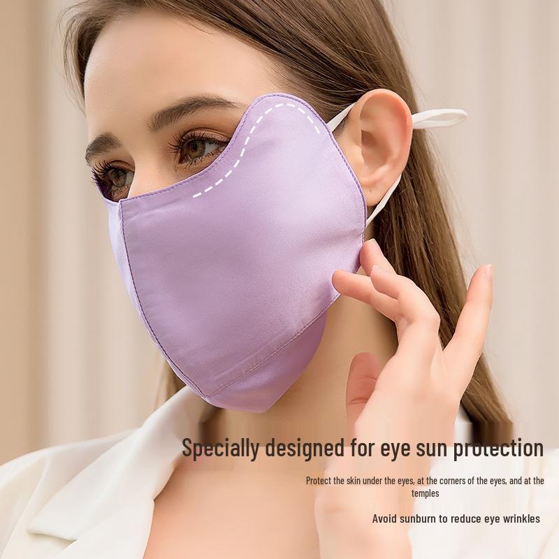 Women's 100% Mulberry Silk Sun Mask - Breathable, Anti-UV, Double Layer, Full Face Coverage for Summer Cycling.