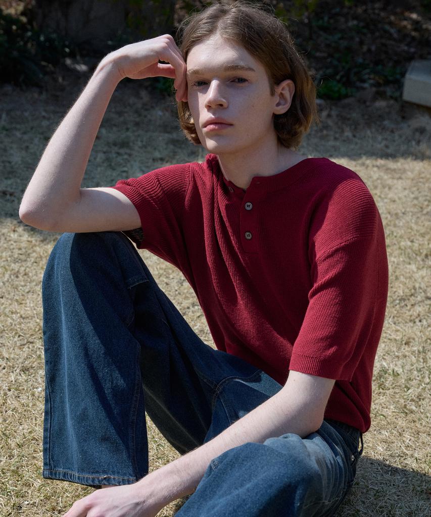 Wednesday Oasis Cool Washable Henley Neck Half Knit_6 Colors