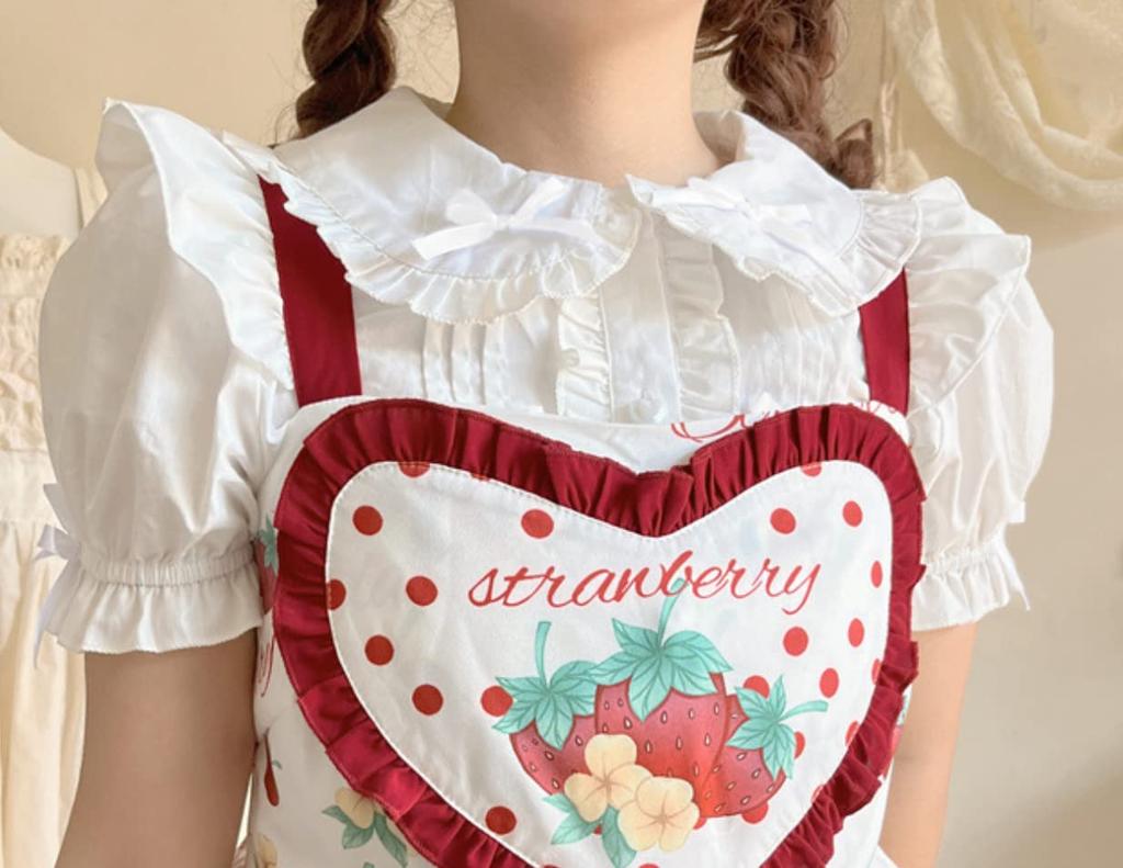 Lady Lazy Lolita Short Sleeve Blouse with Round White Women's Ruffles, Collar, (Size M)