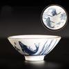 85ml Retro Blue and White Porcelain Cone Teacup Anti Scaling Hand-Painted Ceramic Tea Bowl Travel Meditation Cup Chinese Tea