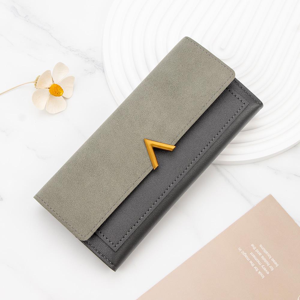 

Korean Style Women s V-Buckle Tri-Fold Wallet Clutch & Card Holder серый