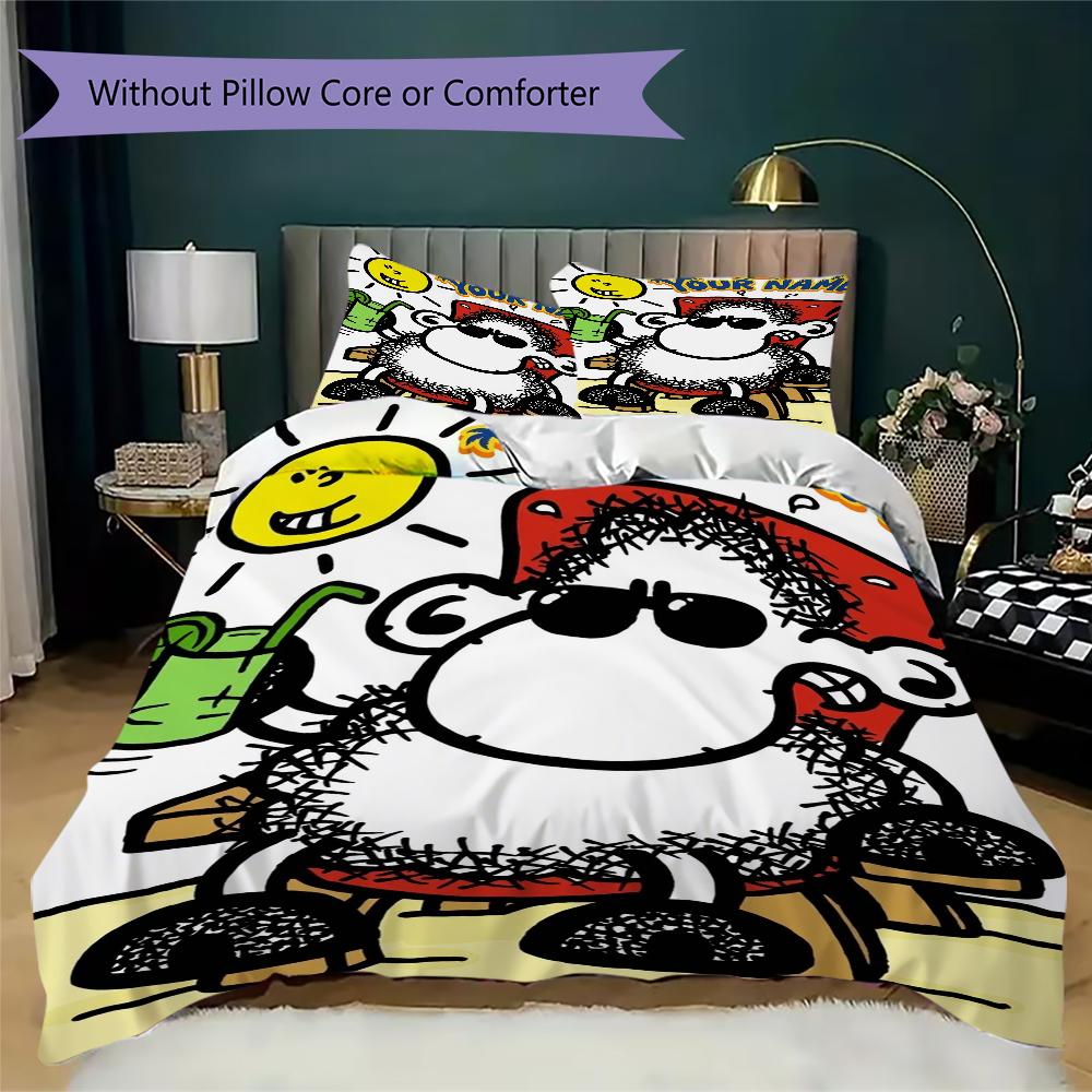 Custom Name sheepworld Pattern Bedding uilt Set uilt Cover Pillowcase Home Decoration Birthday Gift (1*duvet cover+2*pillowcase without core)