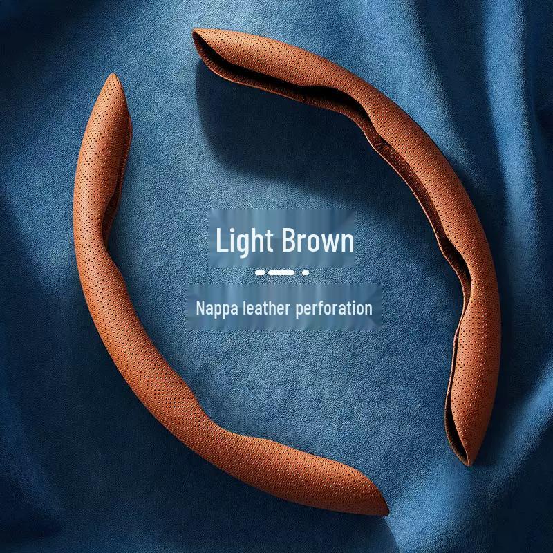 Universal D-Shaped Nappa Leather Steering Wheel Cover: Four Seasons, Non-Slip, Sweat-Absorbent, Ultra-Thin Design for Men and Women. 38cm