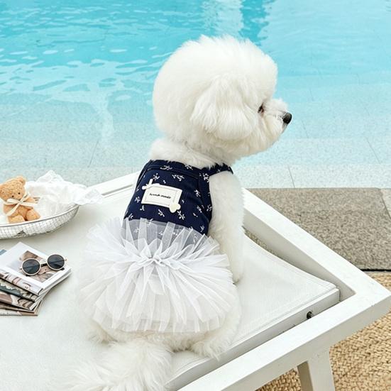 huaqianguhh White Tutu Dog Dress, Floral Sleeveless Princess Style Summer Pet Outfit for Small Dogs Teddy Bichon Frise