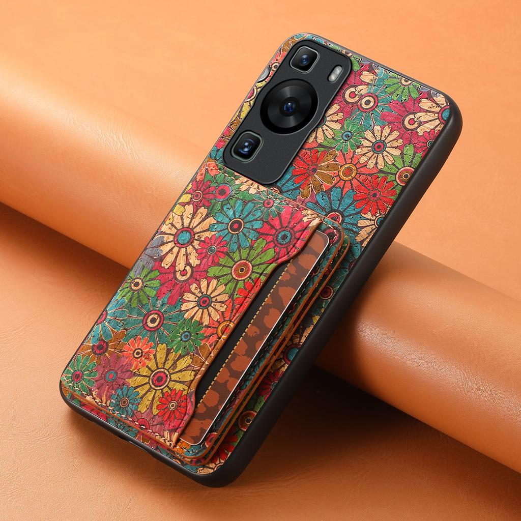 Pro Huawei P60/P60 Pro Pouzdro PU Kůže Držák na Karty Kvetoucí Květ Zádní Kryt na Telefon