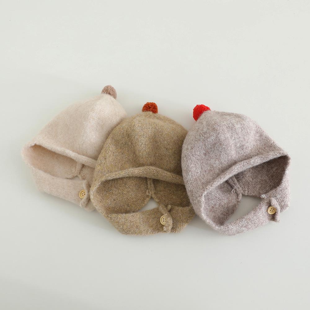Bonnet Bébé Pompon Couleur Unie Automne Hiver Tricot Cache-Oreilles Bonnet Coupe-Vent Chaud Tout-Petit Garçons Filles Protection Oreilles Bonnet