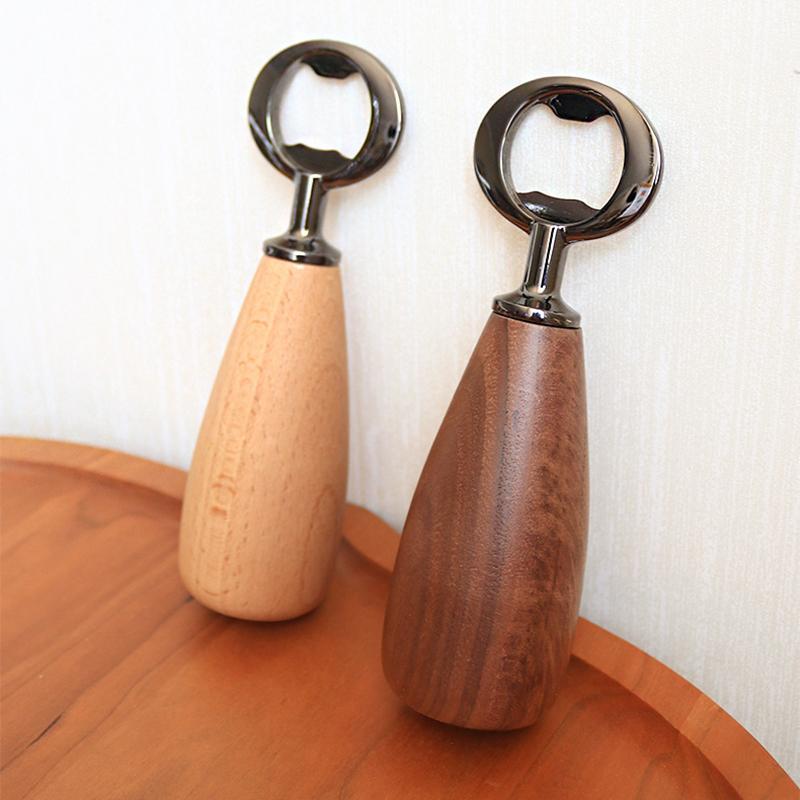 Wooden Bottle Opener Bartender Handheld Beer Jar Opener Wooden Can Stainless Steel Bottle Opener Creative Bottle Opener