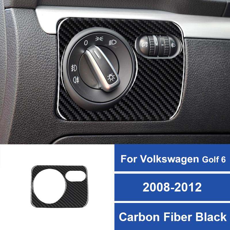 Real Carbon Fiber Car Headlight Switch Control Panel Frame Sticker For Volkswagen Golf 6 2008-2012 Auto Interior Accessories