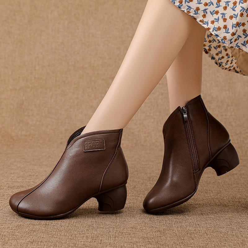 

Високоякісні осінні жіночі ботильйони з натуральної шкіри на товстому каблуці Жіноче зимове взуття ручної роботи на блискавці Жіночі короткі черевики 39 коричневий