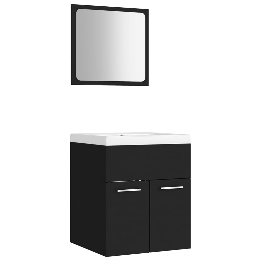 Bathroom Furniture Set Black Particleboard