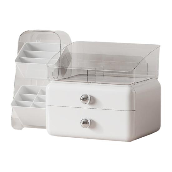 

Desktop Cosmetics Storage Box Large Capacity Cosmetic Organizer with 2 Drawers Removable Multi-Compartment Box Makeup Organizer for Dresser белый