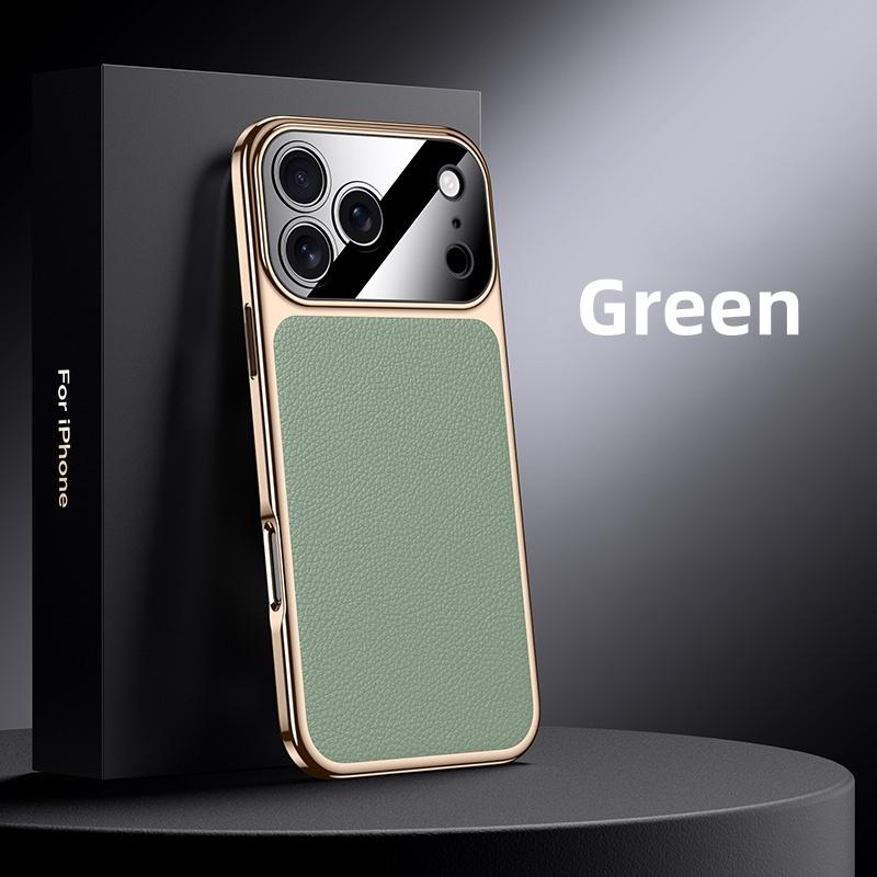 Luxury Genuine Leather Camera Lens Protection Back Case for iPhone 17 Pro Max / 17 Pro / 17 Air / 17 Plating PC Bumper Cover