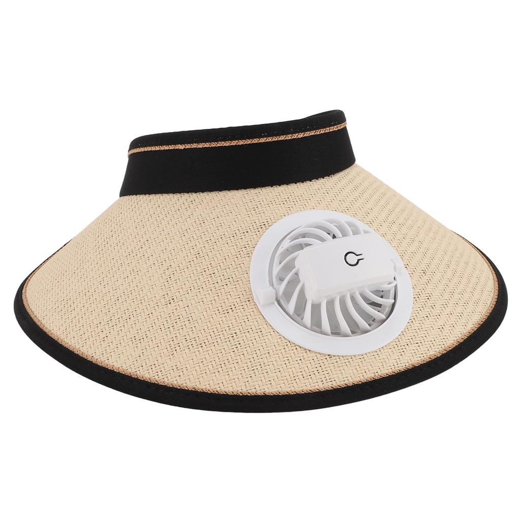 Fan Hat USB Rechargeable 300mah Elastic Band Angle Adjustable Extra Large Brim Fan Cap for Travel Beach Beige