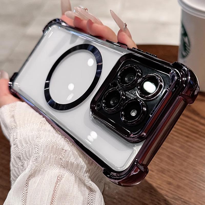 

Чехол для Xiaomi 15T Pro 15t Гальваническое покрытие Прозрачный Мягкий ТПУ Магнитный Чехол для беспроводной зарядки для Mi 15T 15TPro Встроенная пленка для объектива Силиконовые противоударные чехлы Xiaomi 15T Pro