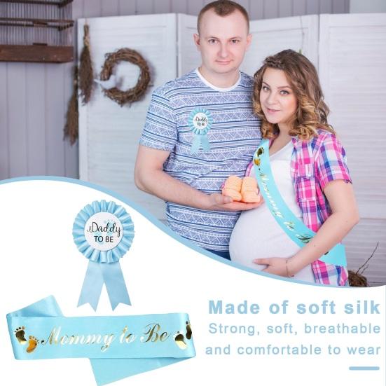 2Pcs Mommy To Be Sash Blue Pink Daddy To Be Badge Baby Shower Party Expectant Mother Father Costume Decoration Photo Prop Gender Reveals Gift