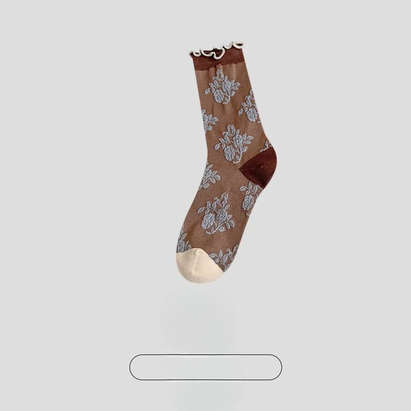 

Female Spring and Autumn Vintage Ear Lace Boneless Sweat Absorbent Deodorant in The Tube Pile Pile Cotton Socks 1 pair кавовий