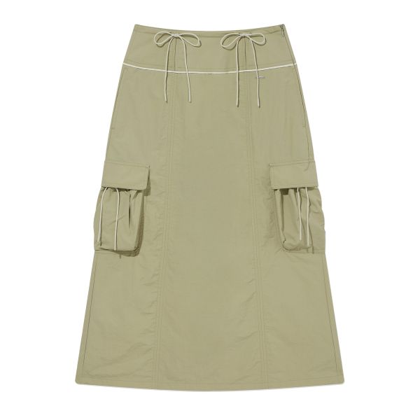 Covernat Early Autumn Solid Color Large Pocket Tie Comfortable Simple Casual Long Skirt Women skirts Light-Khaki CO2502SR75LK