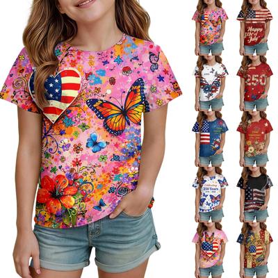 Tricou casual cu gât rotund, mânecă scurtă, cu imprimeu Ziua Independenței pentru copii