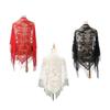 Stylish Lace Scarf with Tassels Multiuse Flower Shawl Wrap for Various Outfit Occasion Outdoor Sunproof Shoulder Wrap