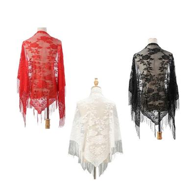 Lenço Elegante de Renda com Franjas Xale Florido Multiuso para Diversos Looks Ocasiões Protetor Solar para Exterior