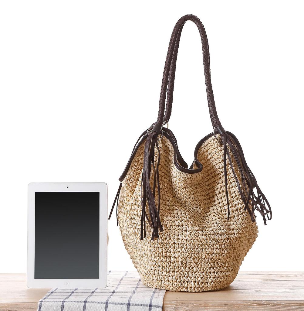 Taška pletená z papírového provázku ve tvaru chobotnice: Ležérní, všestranná móda na plážovou dovolenou pro dámy