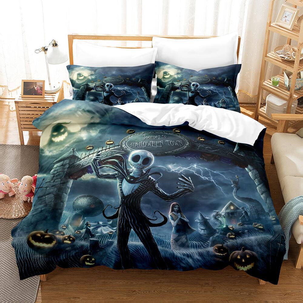 Animation Cartoon Digital Printing Bedding Christmas Eve Fright Polyester Cotton Microfiber Duvet Set Three-Piece Set