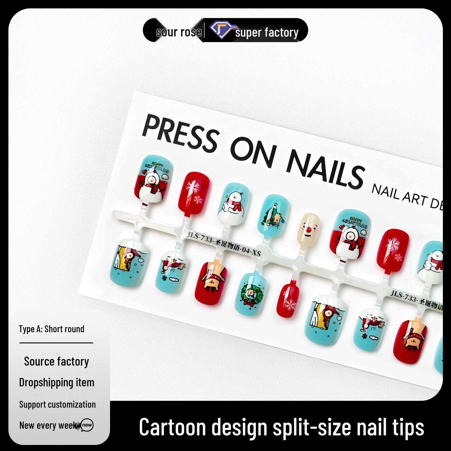 

Jiaolong Winter Christmas Wearable Nails: Cute Snowman Art, Gentle White Short Round Irregular Nail Pieces